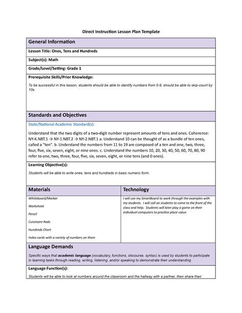 Lp Direct Instruction Lesson Plan Template Task Direct