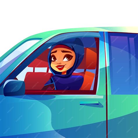 Free Vector Arab Woman Driving Car Illustration Of Modern Rich Girl In Saudi Arabia Hijab