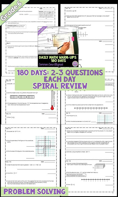 180 Days Of Math For 6th Grade Great Spiral Review For Warm Ups Or