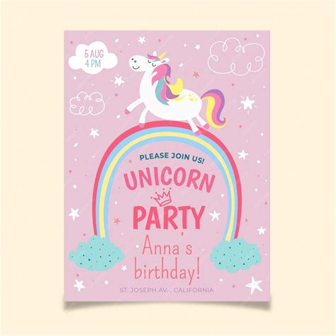 Premium Vector Hand Drawn Unicorn Birthday Invitation