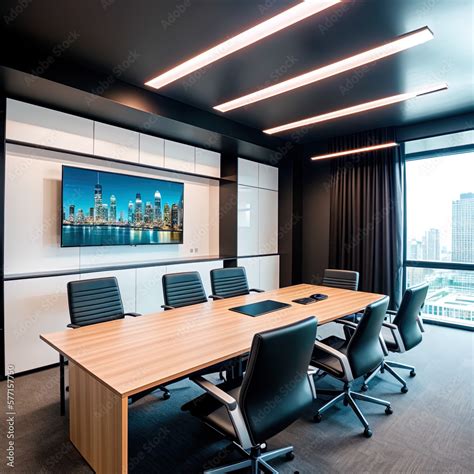 Modern Futuristic Office Room With Windows Workspace Cubicle