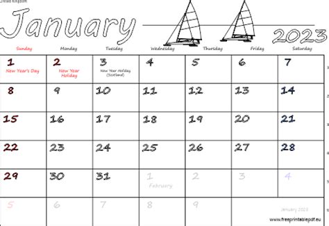 January 2023 United Kingdom Calendar Free Printable Pdf