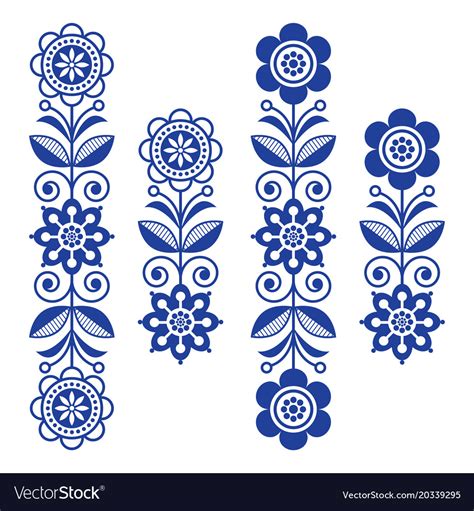 Scandinavian Floral Design Elements Folk Art Vector Image