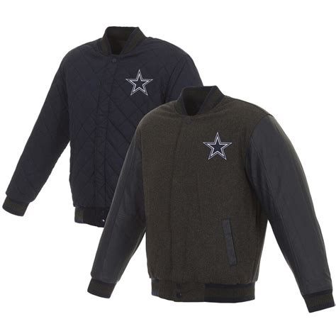 Dallas Cowboys Wool And Leather Reversible Quilted Jacket Charcoal
