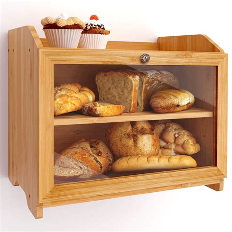 Buy Yumkfoi Wall Mounted Bamboo Bread Box For Kitchen Countertop Two