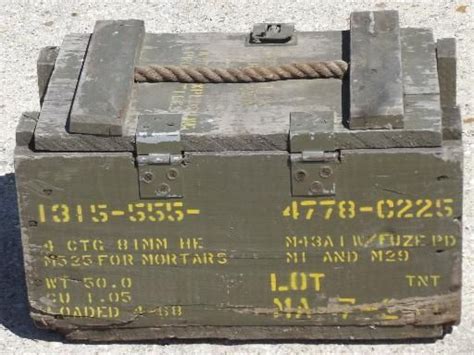 Old Wood Ammo Box W Rope Handle Lettered For Ammunition For Mortars