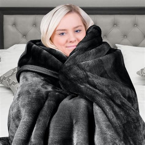 Buy Laura Hill 600gsm Faux Mink Blanket Double Sided Queen Size Black