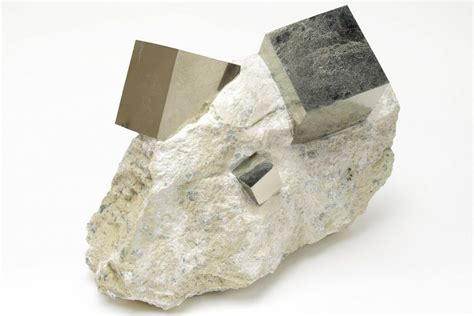 Three Shiny Natural Pyrite Cubes In Rock Navajun Spain 208965 For