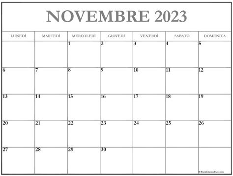 Novembre Calendario Gratis Italiano Calendario Novembre