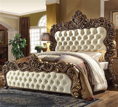 Wood beds provide a traditional, transitional or modern feel in your bedroom, while upholstered beds add softness and luxury. Homey Design HD-8011EKBED King Size Bed with Large Intricate Carving Details, Button Tufti ...