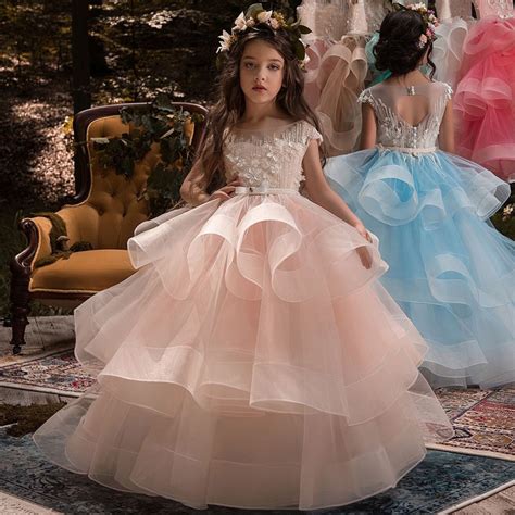 Stunning Elegant Romantic Puffy Organza Floral Flower Girl Dress First