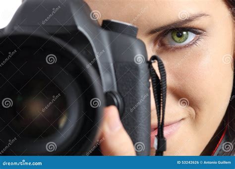 Close Up Of A Photographer Photographing With A Dslr Camera Stock Photo