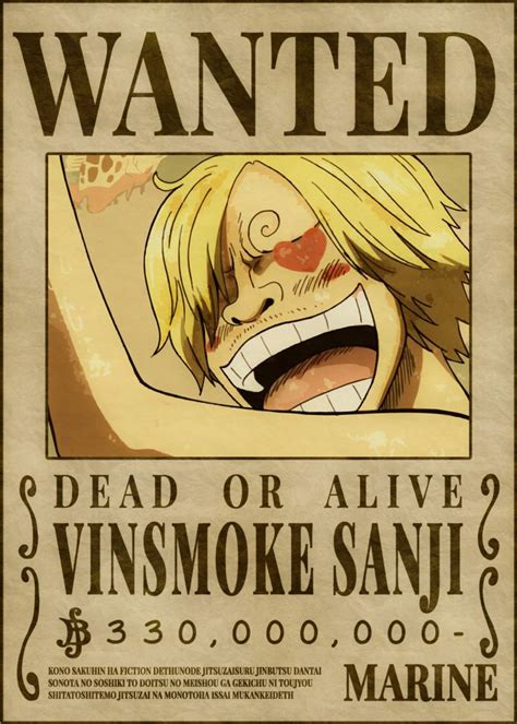 Sanji Bounties Metal Poster Print Mecha Nime Displate Wanted
