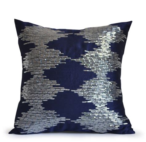 Navy Blue Silver Pillow Cover Navy Pillow Sequin Pillowcase Etsy