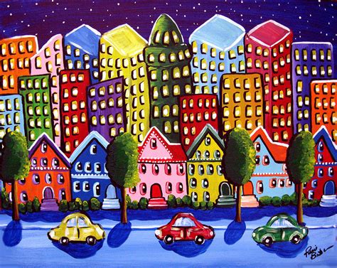 Funky City Neighborhood Painting By Renie Britenbucher