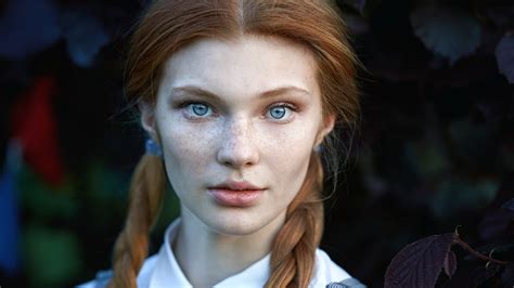 wallpaper face women outdoors redhead model blue eyes braids freckles fashion nose