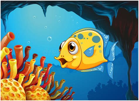 A Big Yellow Fish Under The Sea Inside The Sea Cave Stock