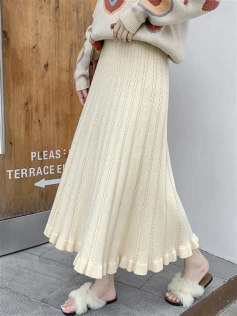 Tigena Knitted Midi Long Skirt For Women Fall Winter Korean