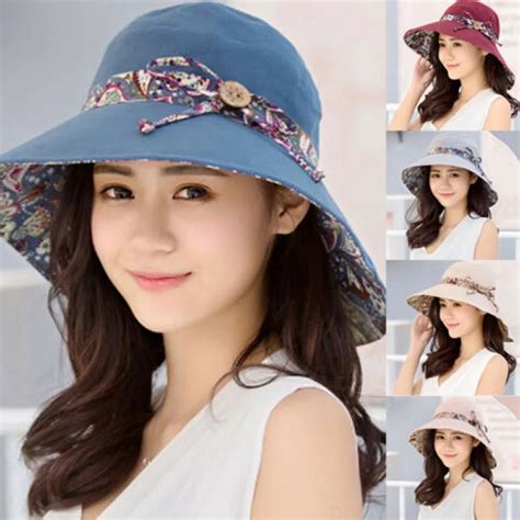 Us Women Girl Ladies Summer Floral Wide Brim Holiday Beach Foldable Hat Sun Capwomens Sun Hats