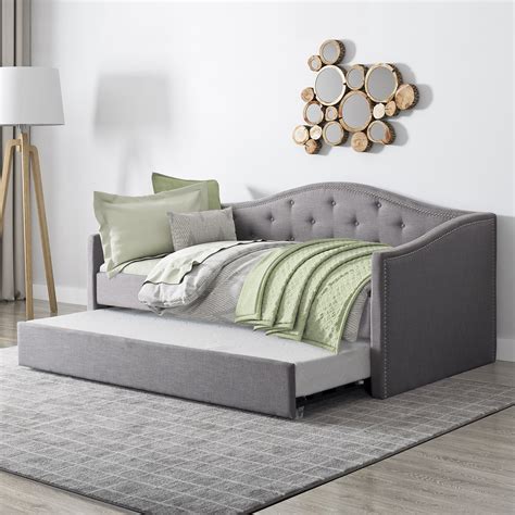 Tufted Fabric Day Bed With Trundle Single — Corliving Furniture Us