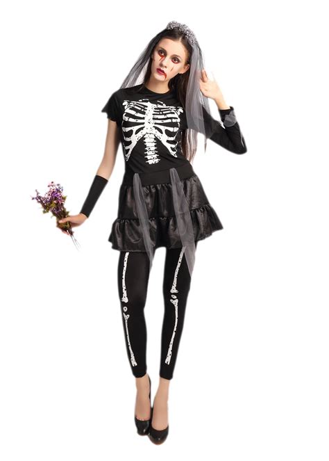 Halloween Black Skeleton Dress Sexy Fashion Tight Halloween Skeleton Cosplay Costume For Women