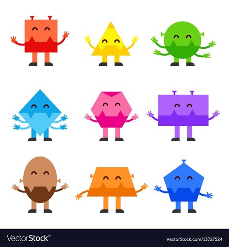 Geometric Shapes Funny Monsters Cartoon Vector Character Design For