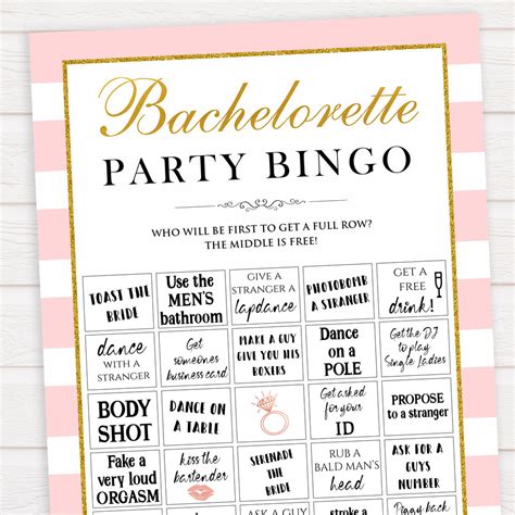 Parisian Bachelorette Party Bingo Bachelorette Games Adult Games