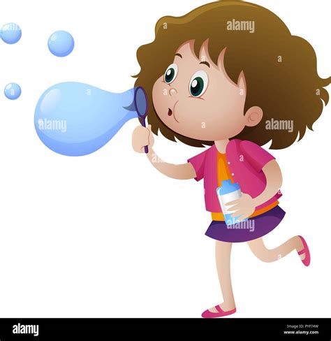 Little Girl Blowing Bubbles Illustration Stock Vector Image And Art Alamy