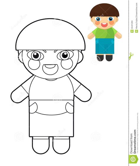 Cartoon Girl Doll Coloring Page With Preview For Children Stock