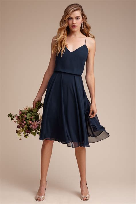 Navy Bridesmaid Dress With Delicate Straps And Short Length By Jenny