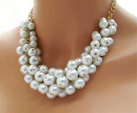 Chunky Pearl Necklace White Pearl Necklace Large Pearl Etsy