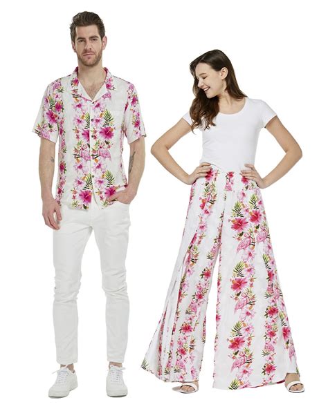 Couple Matching Hawaiian Luau Outfit Aloha Shirt And Pants In Pink