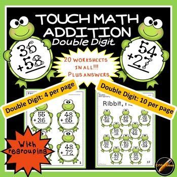 Free printable two digit addition worksheets three multiplication. Touch Math Addition with Frog Theme: Double Digit with ...