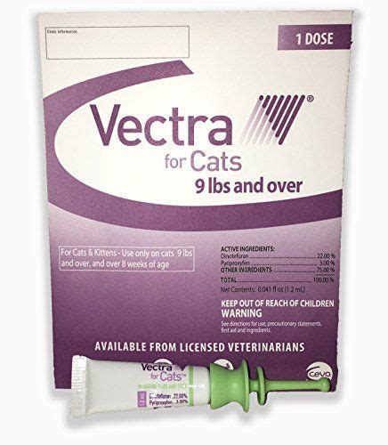 This page contains information on vectra for cats & kittens for veterinary use. Vectra for Cats & Kittens Over 9 Lbs Single (1) Dose Green ...