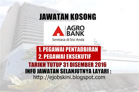 Senarai kerjaya pilihan negeri johor, kedah, kelantan, melaka, negeri sembilan, pahang, perak, perlis, pulau pinang, sabah. Jawatan Kosong Terkini di Agrobank - 31 Disember 2016