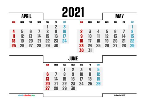 April May June 2021 Printable Calendar 214687