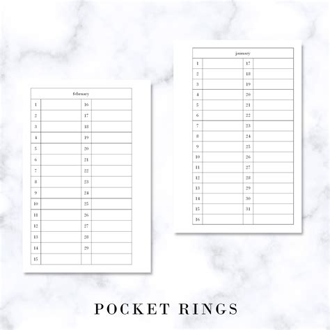 Free Planner Printable Pocket Rings Month On 1 Page List 2 Columns