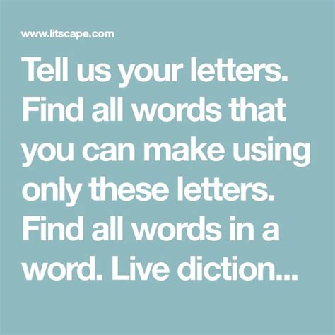 Tell Us Your Letters Find All Words That You Can Make Using Only These