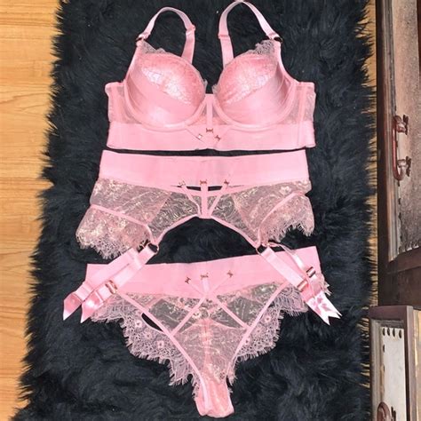 Honey Birdette Intimates And Sleepwear Honey Birdette 3 Piece Pink Belinda Set 38d Xl L Poshmark