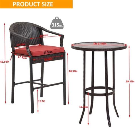3 Piece Outdoor Wicker Patio Bar Stools With Table Set Overstock