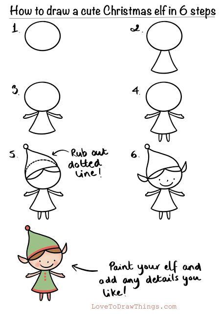 How To Draw A Cute Elf In 6 Steps Easy Christmas Drawings Art