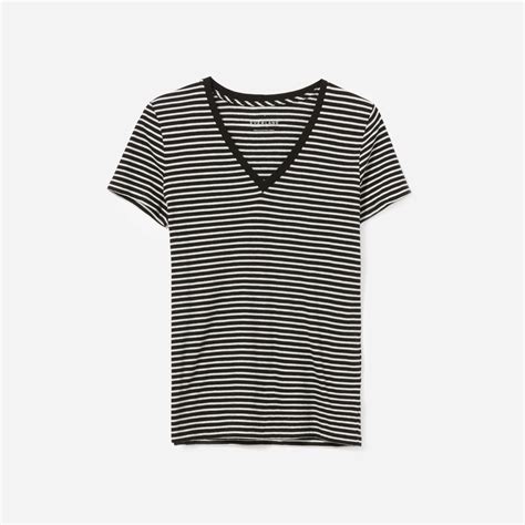 Womens Cotton V Neck T Shirt By Everlane In Black White Mini Stripe