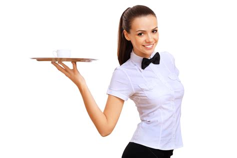 Young Waitress With An Empty Tray Apron Work White Waitress Png