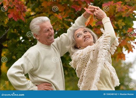 Caucasian Senior Couple Dancing Stock Photo Image Of Nature Autumn