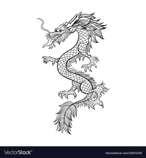 Chinese Dragon Hand Drawn Contour Royalty Free Vector Image