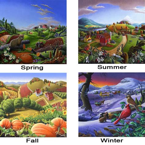 Four Seasons Wall Art Set Of 4 Canvas Prints Country Farm