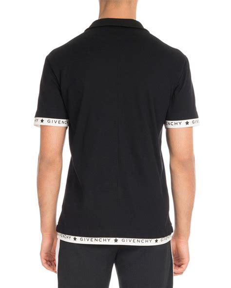 Givenchy Cotton Logo Trim Zip Front Polo Shirt In Black For Men Lyst