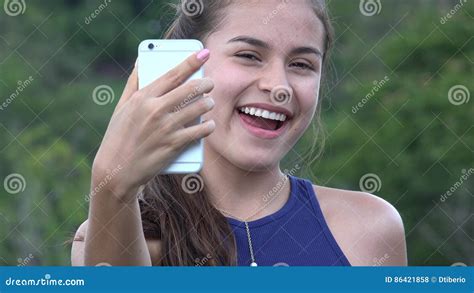 Teen Girl Taking Selfy With Cell Phone Stock Photo Image Of Phone