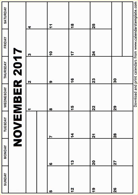 Free Calendar Template 2017 November Of November 2017 Calendar Template