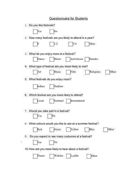May 07, 2019 · survey design can make or break the entire effort. Questionnaire for Students Festival